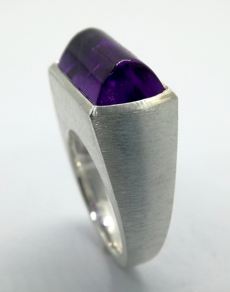 Brushed Silver Amethyst Ring