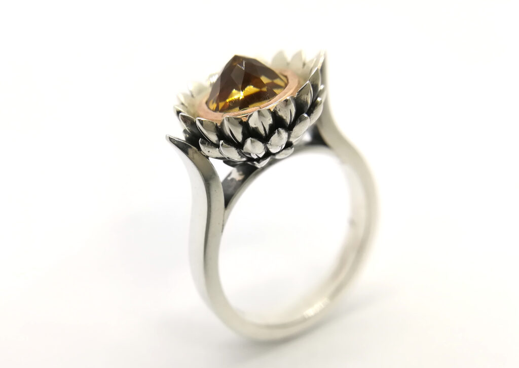 9ct Red Gold And Silver Protea Ring